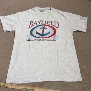 Vintage 1990s Hanes Beefy-T Bayfield Apostle Islands Graphic T-Shirt Grey Large